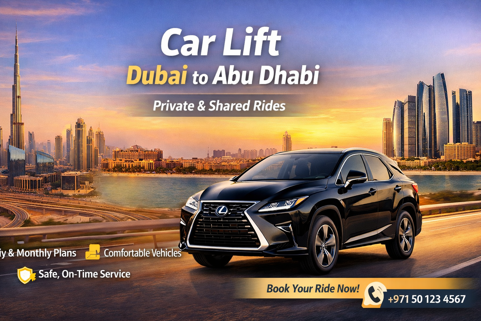 Private & Shared Car Lift Dubai to Abu Dhabi