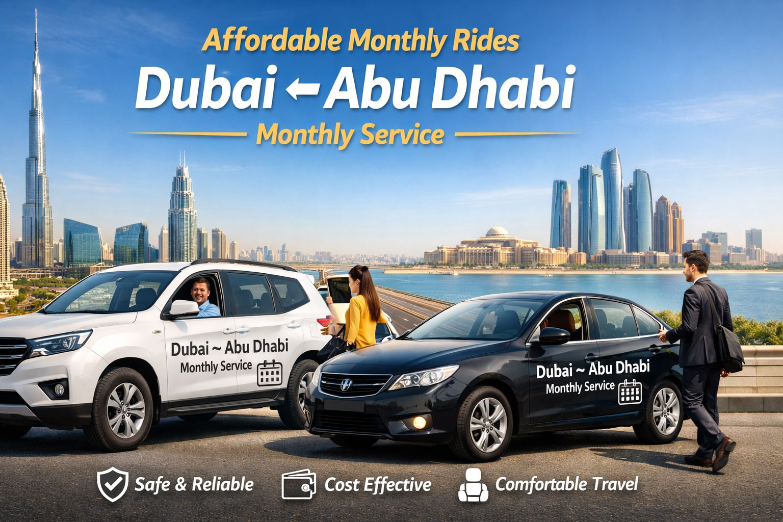 Affordable Monthly Rides – Dubai to Abu Dhabi Monthly Service