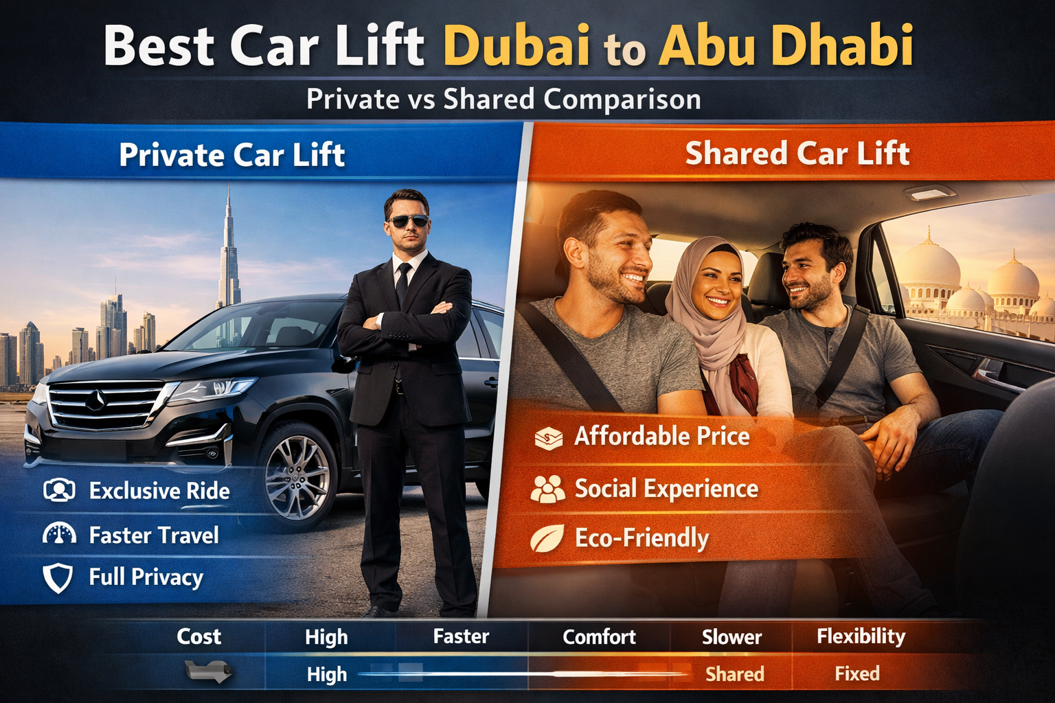 Best Car Lift Dubai to Abu Dhabi: Private vs Shared Comparison