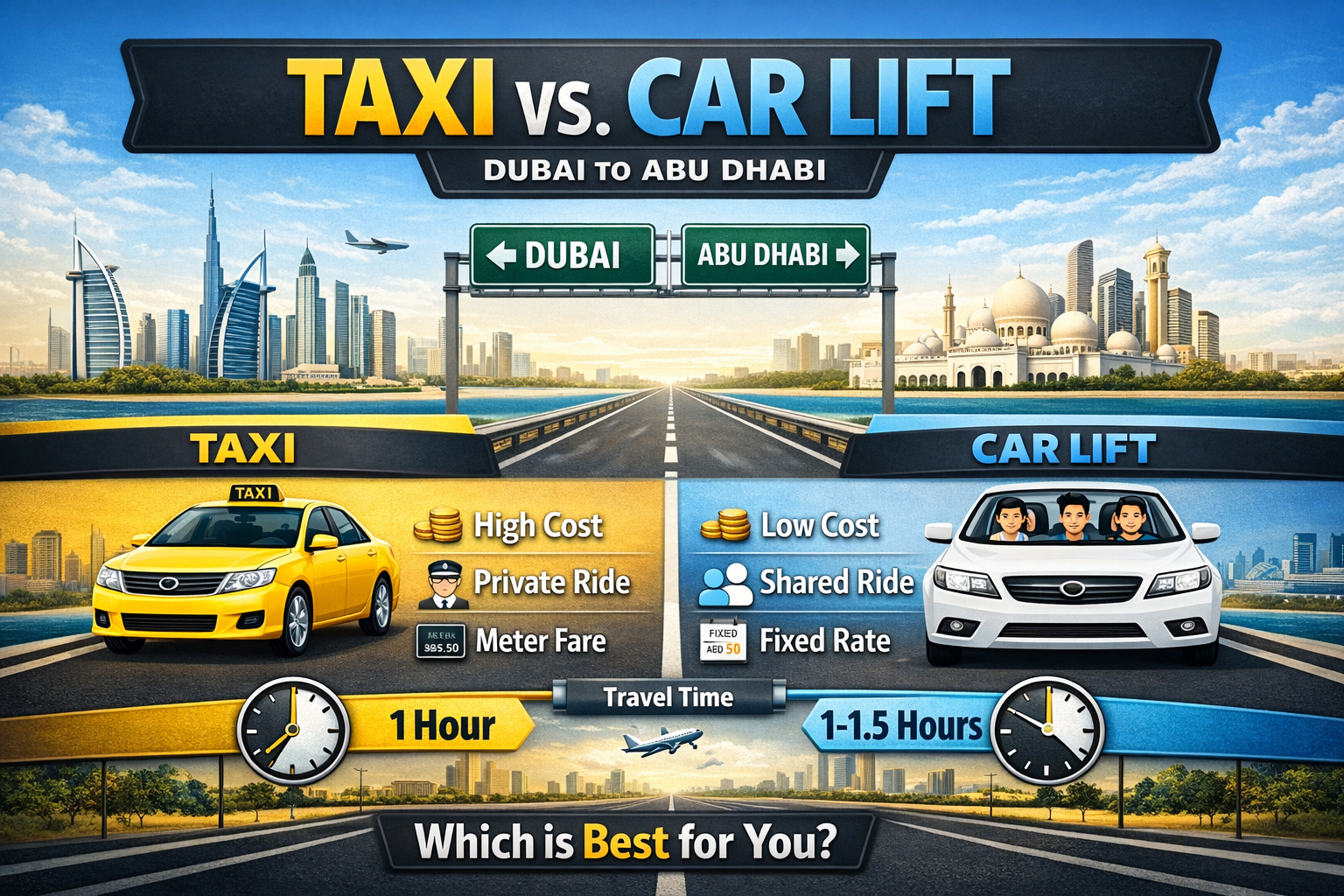 taxi vs car lift dubai to abu dhabi