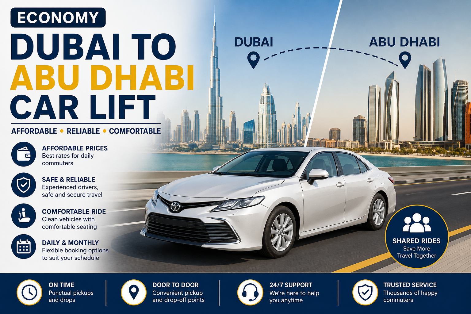 Economy Dubai to Abu Dhabi Car Lift