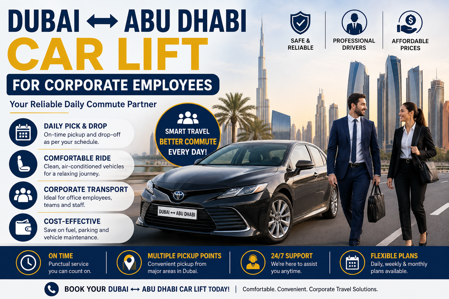 Dubai to Abu Dhabi Car Lift for Corporate Employees